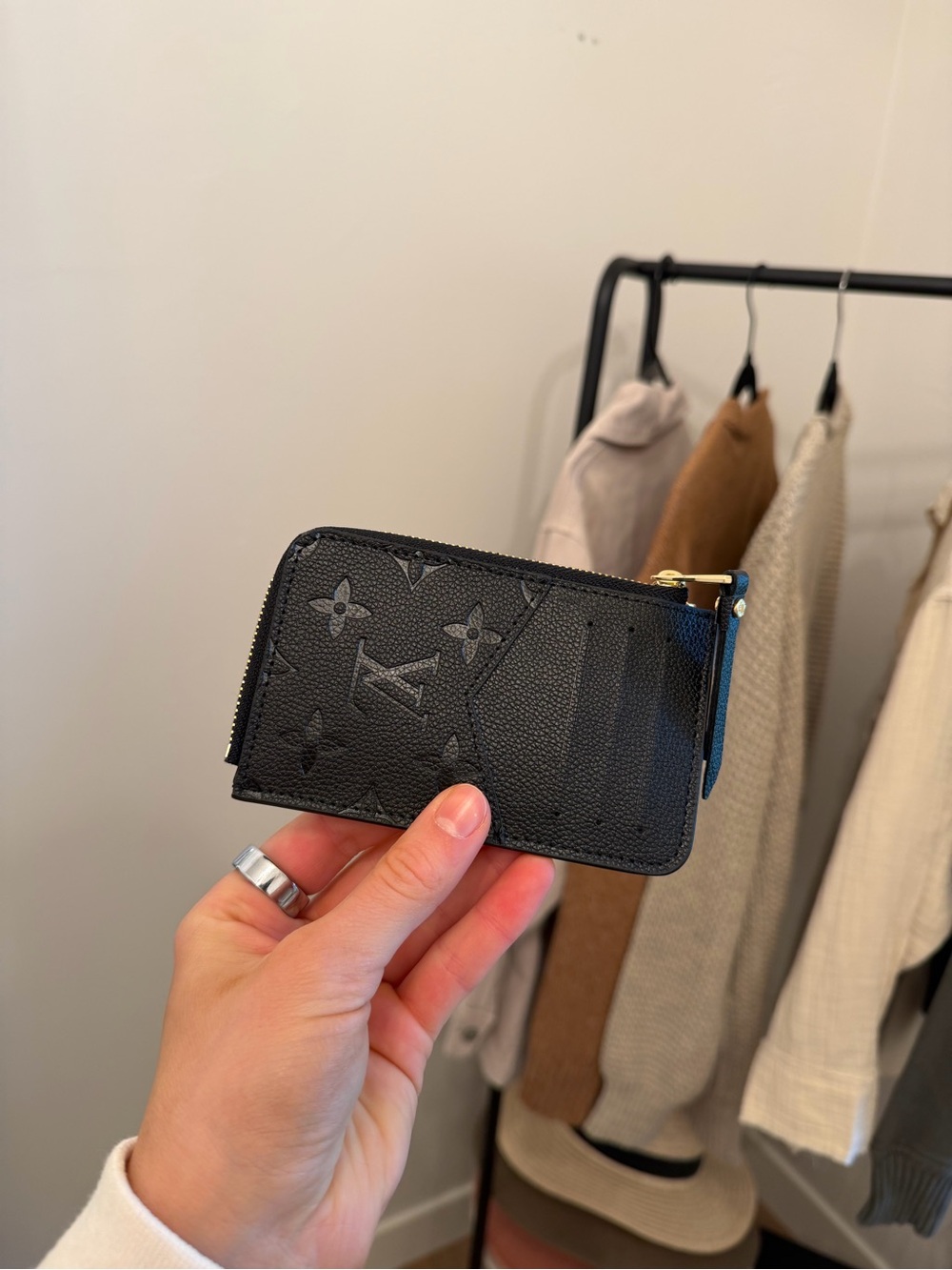 Black Monogram Card Holder Key Pouch - Picture 2 of 4